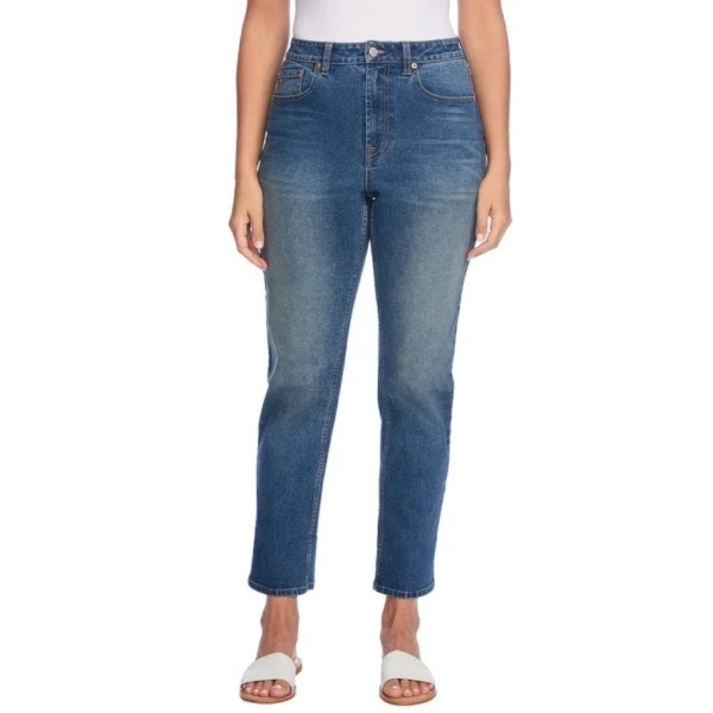 Frye Womens Medium Wash High-Rise Straight-Leg Jeans In Blue Size 16/34